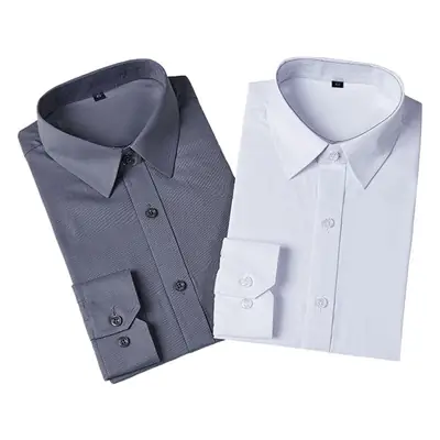Women Long Sleeve Shirt White Embroidered LOGO Business Wear