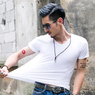 Men V-neck Slim Fit T-Shirt Summer Wear