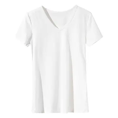 Women's Black V-Neck T-Shirt Short Sleeve Mercerized Cotton
