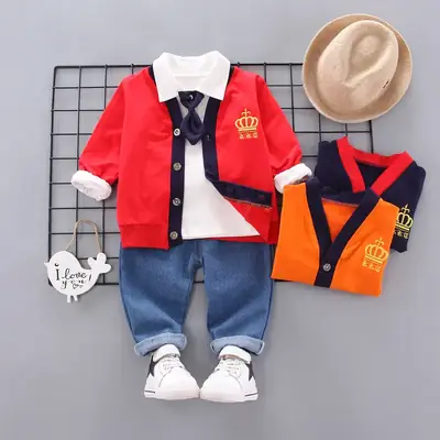 Kids Korean Style Hooded 3-Piece Suit Blue White