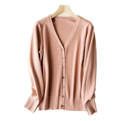 Women Red Long Sleeve Knitted Cardigan Large