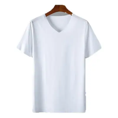Men Slim Fit V-Neck T-Shirt Light Blue Plus Size