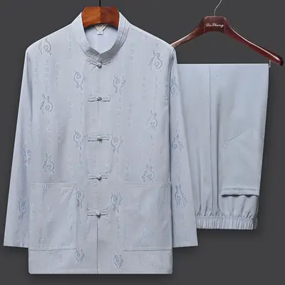 White Chinese-style Long Sleeve Tang Suit for Men
