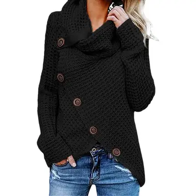 Long-sleeve 5-Button Turtleneck Sweater Solid Color Women