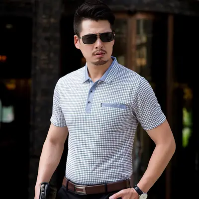 Men's Short Sleeve Checkered T-Shirt Dad's Style