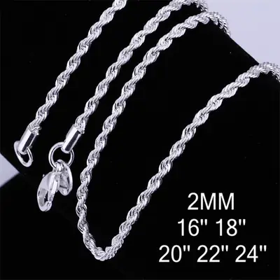 2MM Twisted Rope Silver Plated Couple Necklace