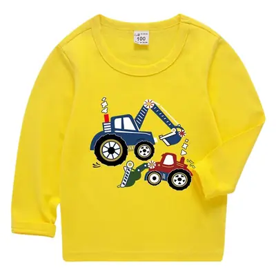 Kids Red Car Print Long Sleeve T-Shirt Pure Cotton 2026 Spring