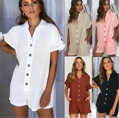 White Button Short Sleeve Shirt & Shorts Set