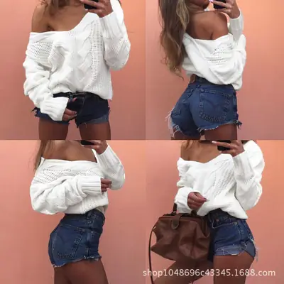 Women's White Knit Twist Sweater V Neck 2025