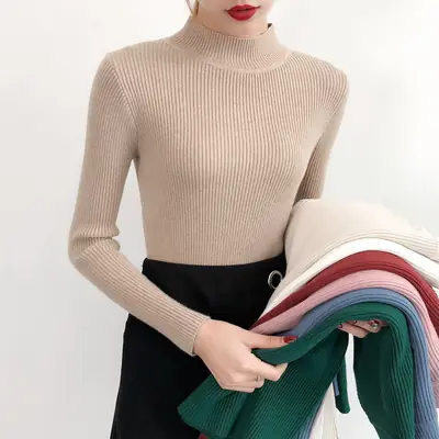 Women's Long Sleeve Turtleneck Sweater Pink