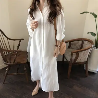 Women Long Sleeve White Shirt Coat 2024 Spring