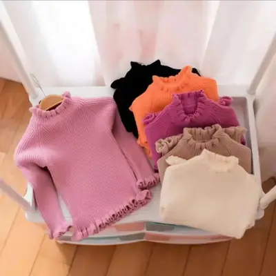 Orange Ruffled Cotton Pullover for Girls