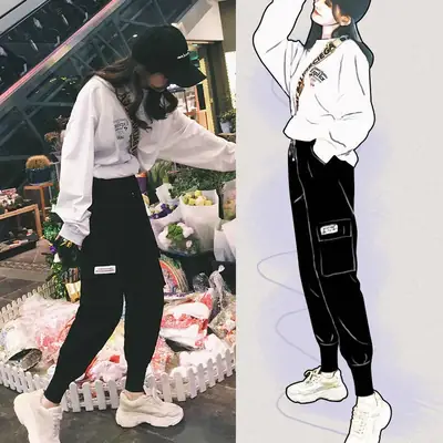 Women's Loose bf Handsome National Fashion ins Pants Women's Spring High Waist Harlan Slim Sports Casual Pants