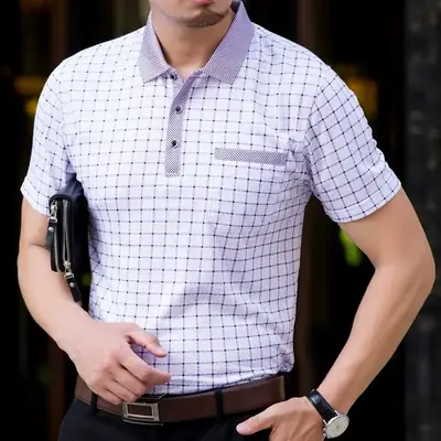 Men's Checkered Short Sleeve T-Shirt Cotton Wholesale