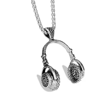 Men's Titanium Steel Cross-Border Music Headphone Pendant Necklace