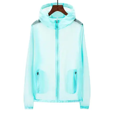 Men's Light Blue Hooded Zipper Jacket Quick-Drying