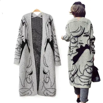 2025 Women Abstract Bat Sleeve Sweater Cardigan Jacket