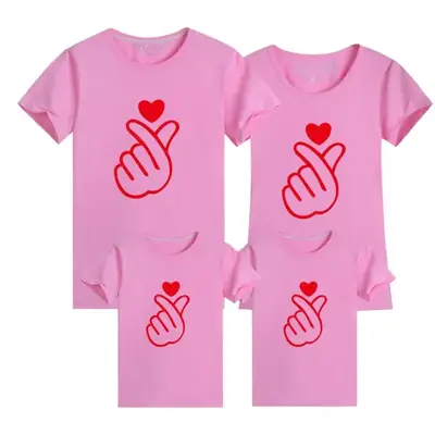 Blue Finger Heart T-Shirt Set for Couple Large Size