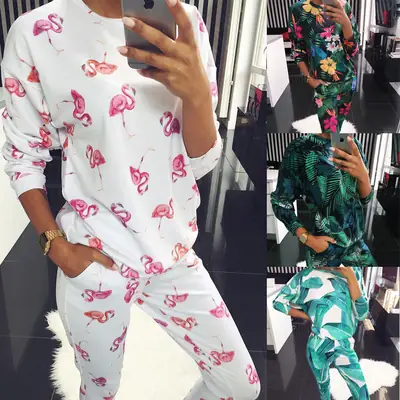 Multicolor Printed Casual Suit for Women Round Neck
