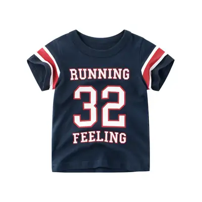 Running Feeling 32 Kids T-Shirt Navy Red Stripes