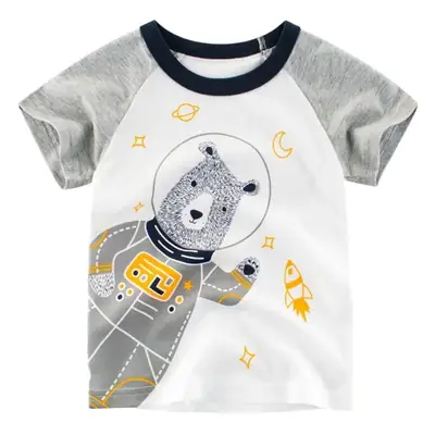 Kids Astronaut Short Sleeve T-Shirt White Gray 2024