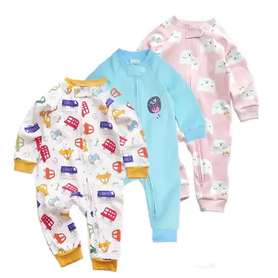 Pink Zipper Baby Jumpsuit Long Sleeve Cotton