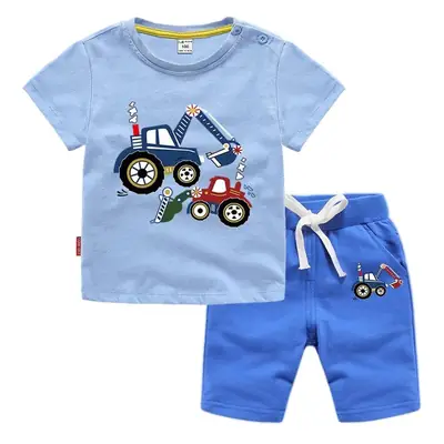 Kids Short Sleeve T-Shirt & Shorts Set Turquoise Black Work Zone Print