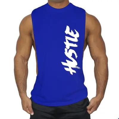 Men's Blue Sleeveless Hustle Fitness Vest