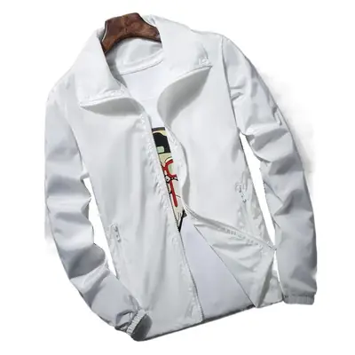 Men's Grey Windbreaker Jacket with Logo Print Large