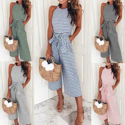 Striped Lace-up Pants Set for Women
