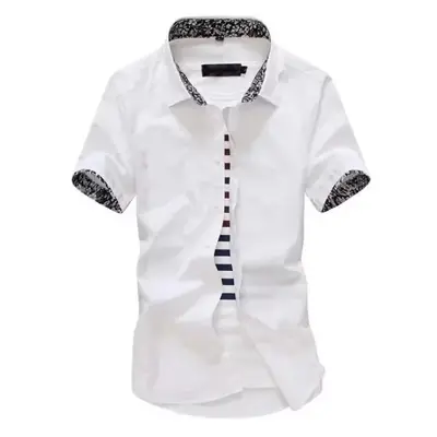 Men Korean Style Slim Fit Short Sleeve Shirt Black White