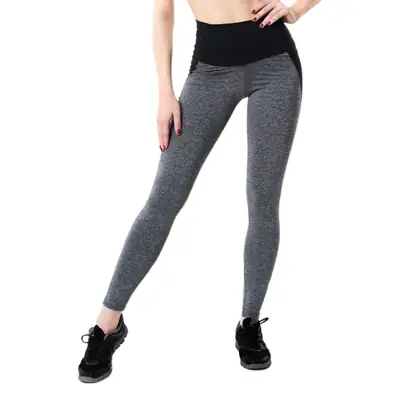 Grey Sports Yoga Leggings with Black Side Patch