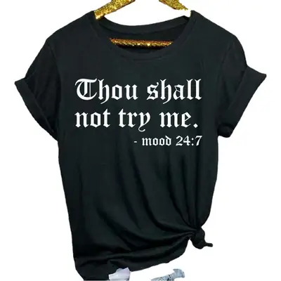 Women Yellow Printed T-Shirt "You Shall Not Try Me" Casual Short Sleeve