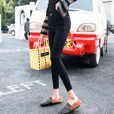 Women Black Slim Jeans Spring Autumn 2019