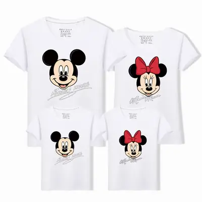 Mickey Mouse Family T-Shirts Pink Cotton for Kids