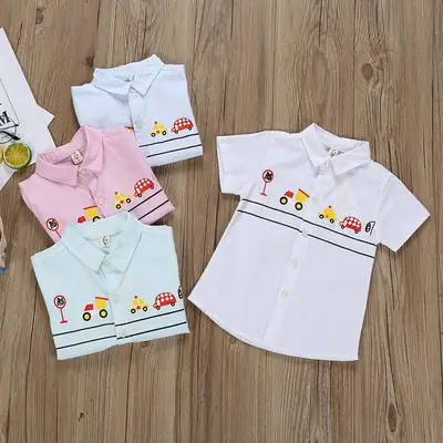 2021 Kids Car Print Short Sleeve Shirt White 2-6Yrs