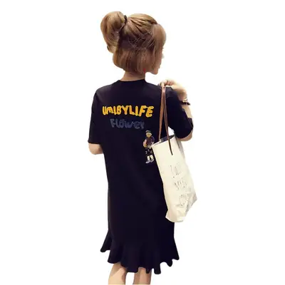 2025 Korean Style Ruffled Mid-Length Dress Women