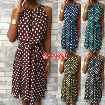 Off-Shoulder Polka Dot Sleeveless Plus Size Dress