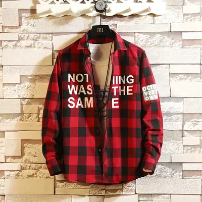 Men Plaid "Not Was Sam" Shirt Black White