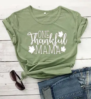 One Thankful Mama T-Shirt Black Short Sleeve for Men Women