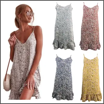 2019 Floral Halter Top Dress for Women Travel Vacation
