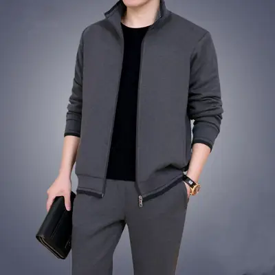 Men Maroon Zipper Track Suit Black Pants 2Pc