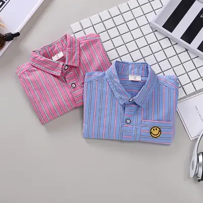 2021 Boys Striped Long Sleeve Shirt Blue Pink