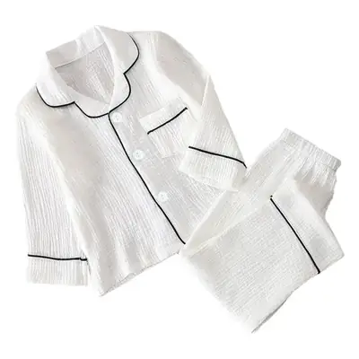 Girls' White Cotton Pajamas Summer Pleated