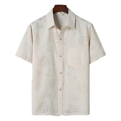 Men's Retro Embroidered Cotton Short Sleeve Tan Coat