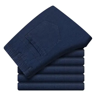 Men's Deep Blue Elastic Waist Jeans Autumn Winter Casual