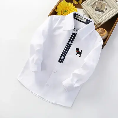 Light Blue Boys Long Sleeve Shirt with Camel Embroidery