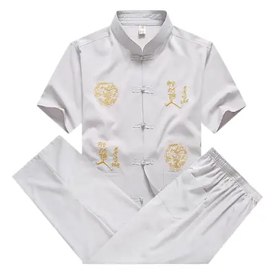 Men Chinese Embroidered Tang Suit Black Plate Buckle