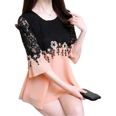 Korean Style Chiffon Lace Shirt Large Women