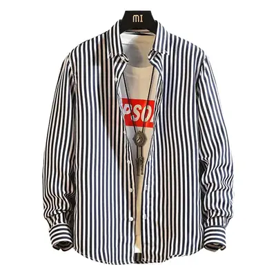 Men's Striped Long Sleeve Shirt with Graphic Print